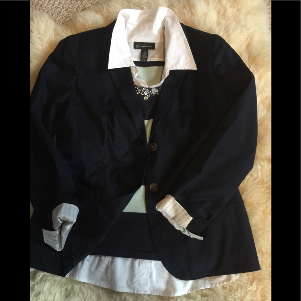 J Crew Navy Blue Pinstriped suiting Blazer